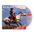 The Strokes Reality Awaits Vinyl record with a cowboy on a horse in front of a mountainous background. The Marble Colored Vinyl is poking out of the packaging to showcase the color variant. 